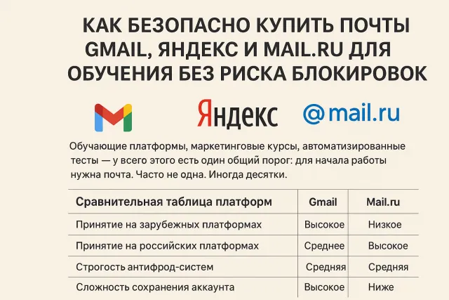 Как безопасно купить почты Gmail, Яндекс и Mail.ru для обучения без риска блокировок